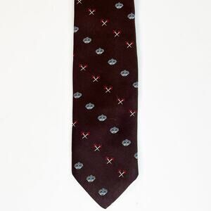 Alderman Reed Crown Print Mens Neck Tie Brown Blue Red Made in USA